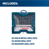 Bosch 15-piece mixed drill bit set